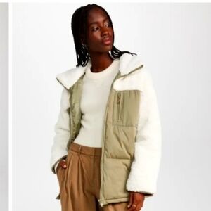 Avec les filles zip front jacket sage cream large NWOT